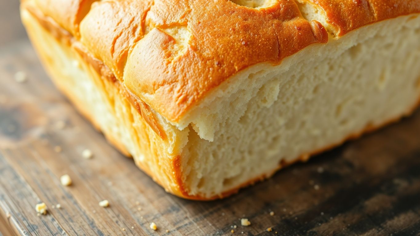 Close-up of airy gluten-free bread loaf with golden crust.