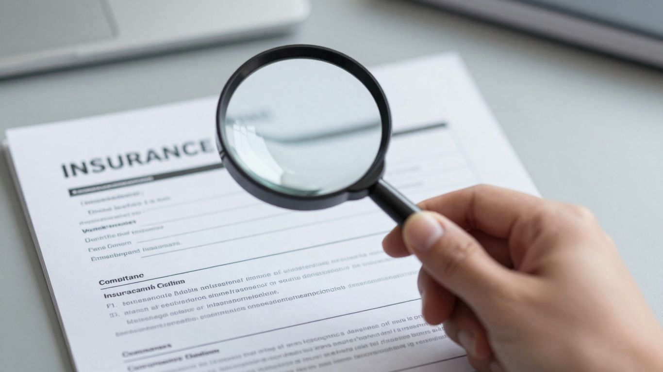 Magnifying glass over insurance forms, investigation concept.