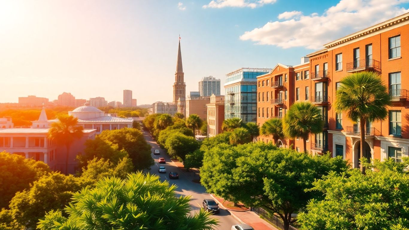 Charleston skyline with upward growth trend.