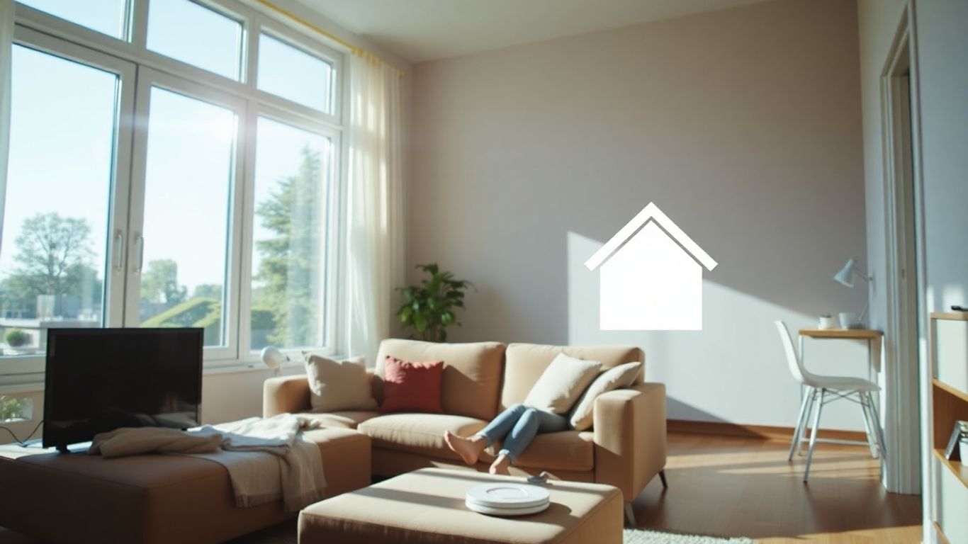 Apartamento seguro con icono de casa flotante.