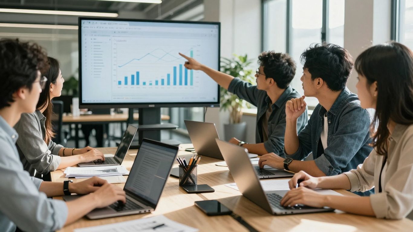 ¿Necesitas una agencia de marketing digital? Descubre cómo potenciar tu negocio online. Equipo trabajando en oficina moderna.