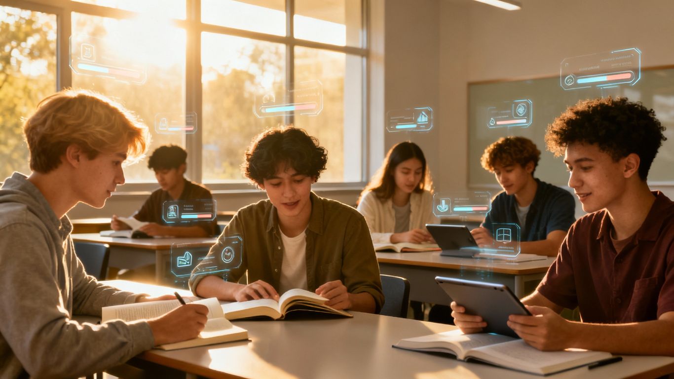 Students learning in a modern, personalized classroom environment.