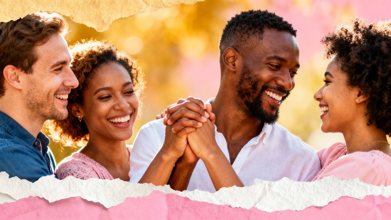 Diverse couples holding hands, showing love and connection.