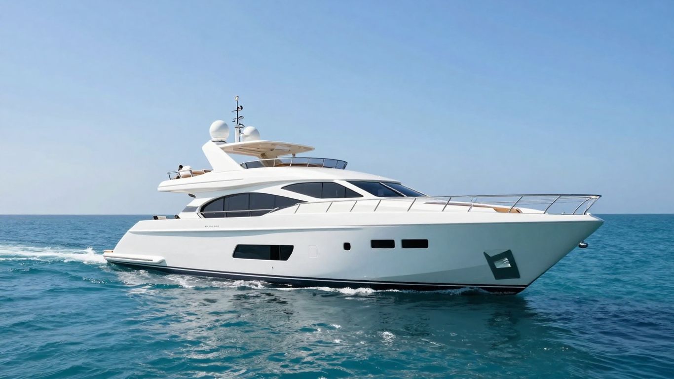 Luxury 60-meter yacht on a calm turquoise ocean.