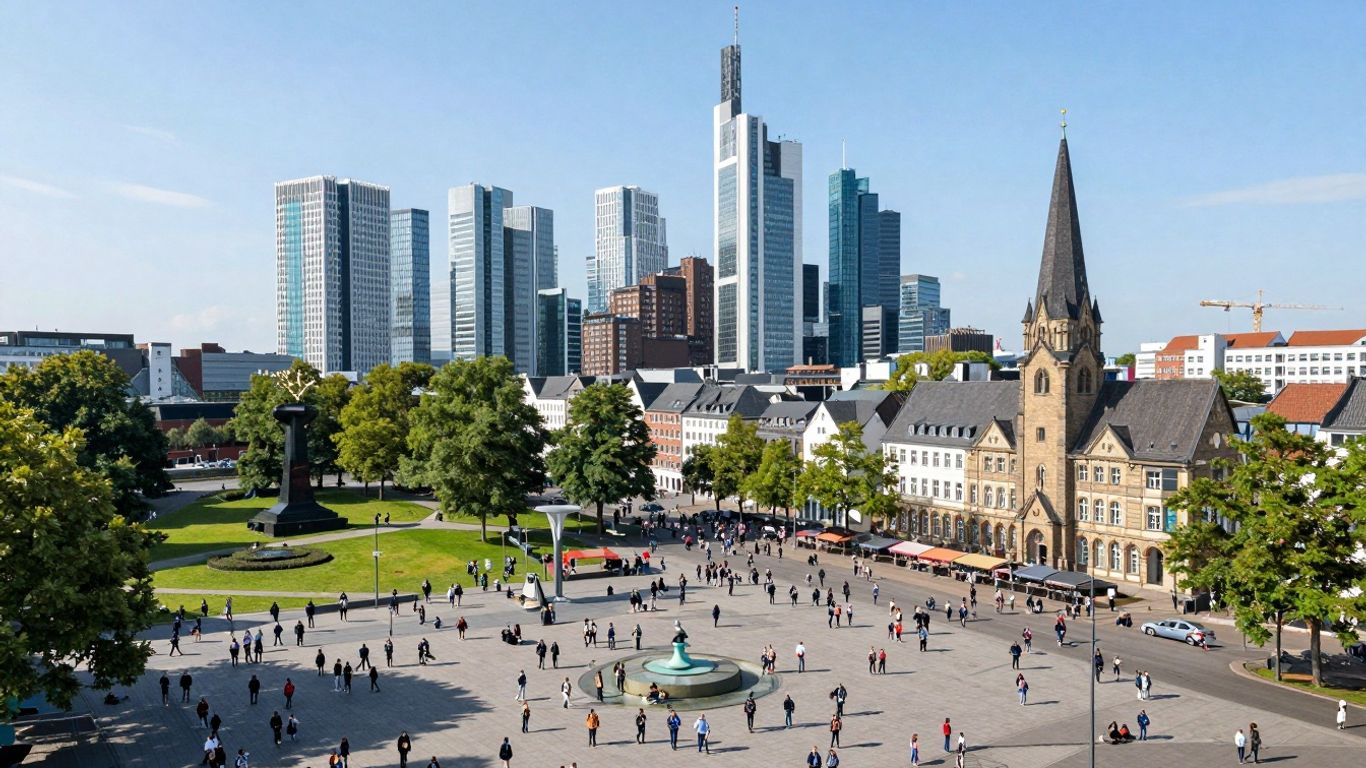 Einwohnerzahl NRW: Stadtbild mit Menschen und Rhein