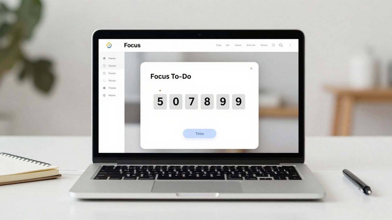 Focus To-Do app timer on a laptop screen.