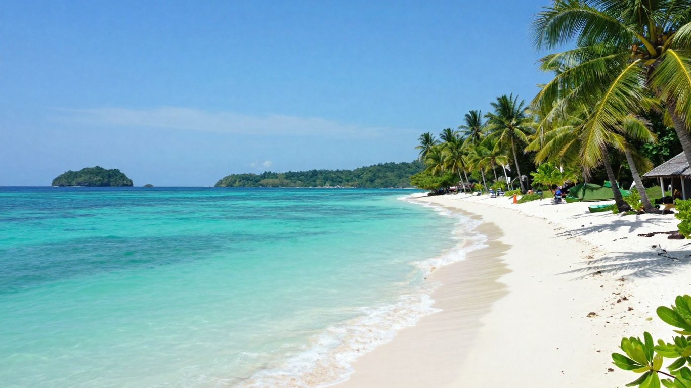 Pristine beach and turquoise waters in Likupang, Indonesia.