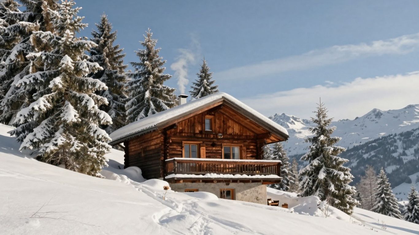 Cabane insolite en Savoie, paysage enneigé et montagneux.