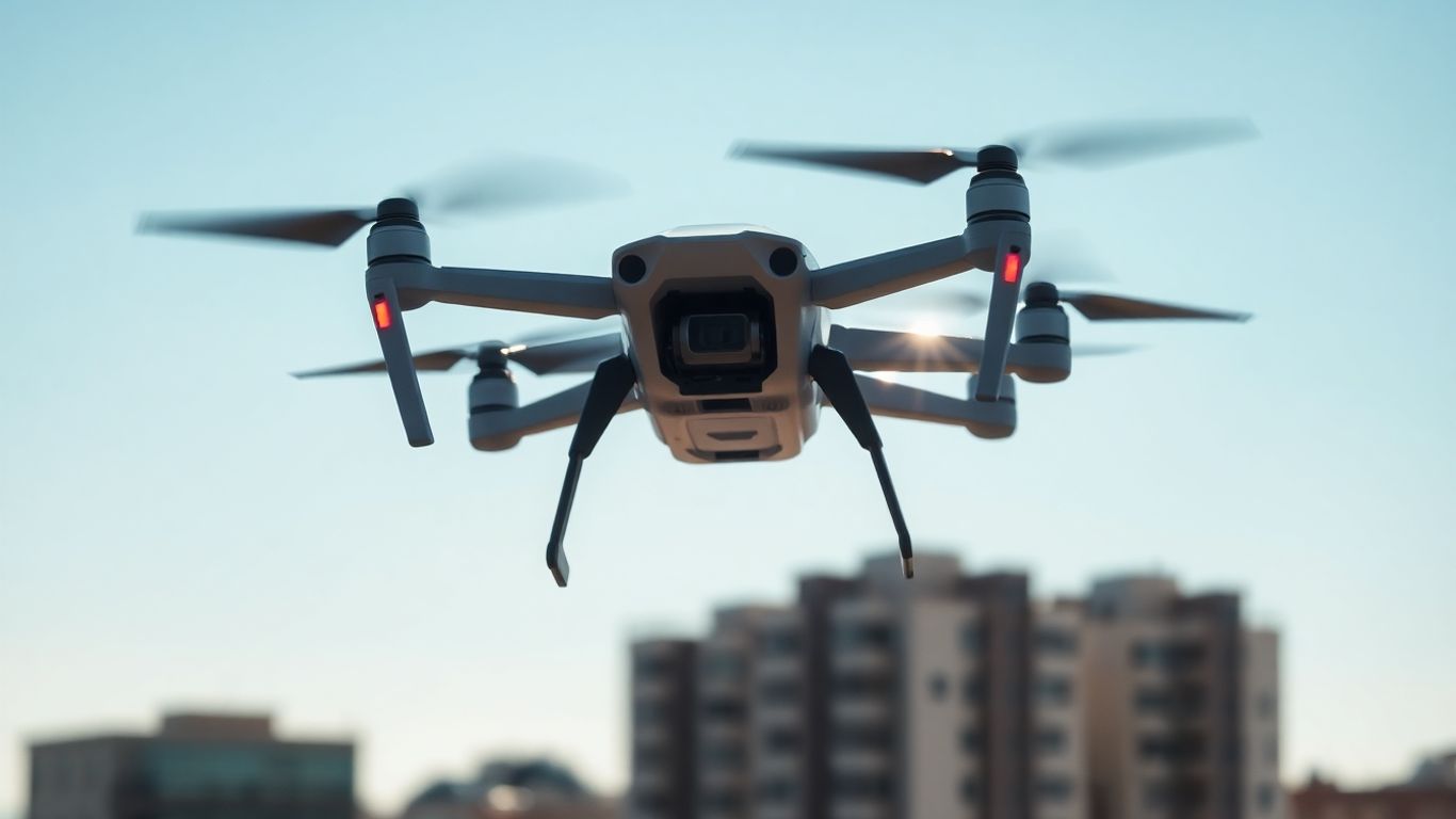 Drone flying over a city
