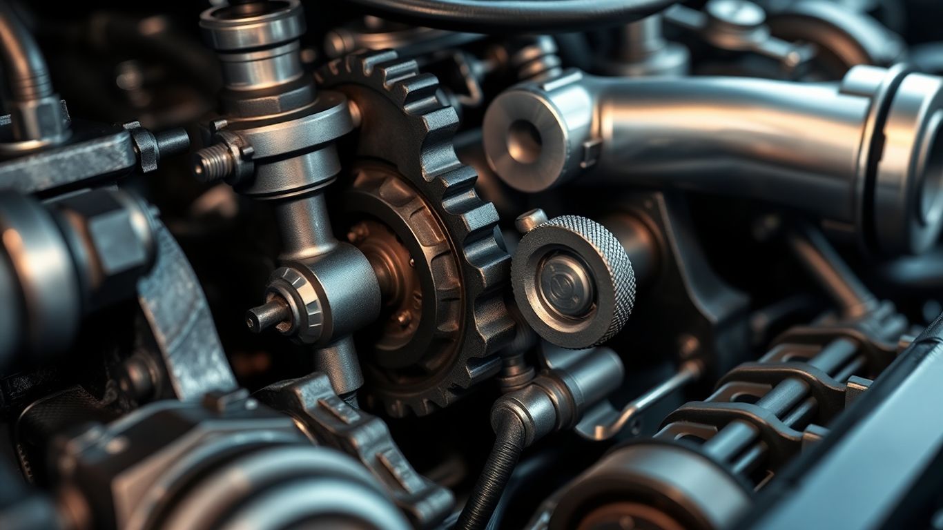 Car engine internal components close-up