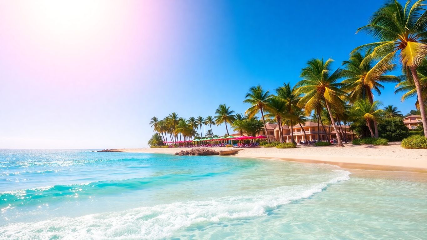 Sharm El Sheikh beach with resort and clear blue water.