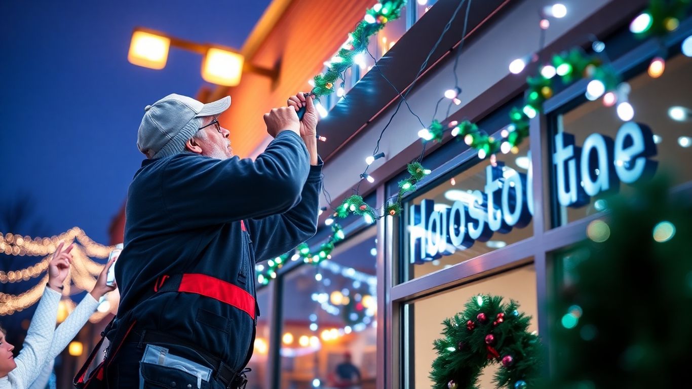Commercial Christmas lights installation in Cottleville, MO.