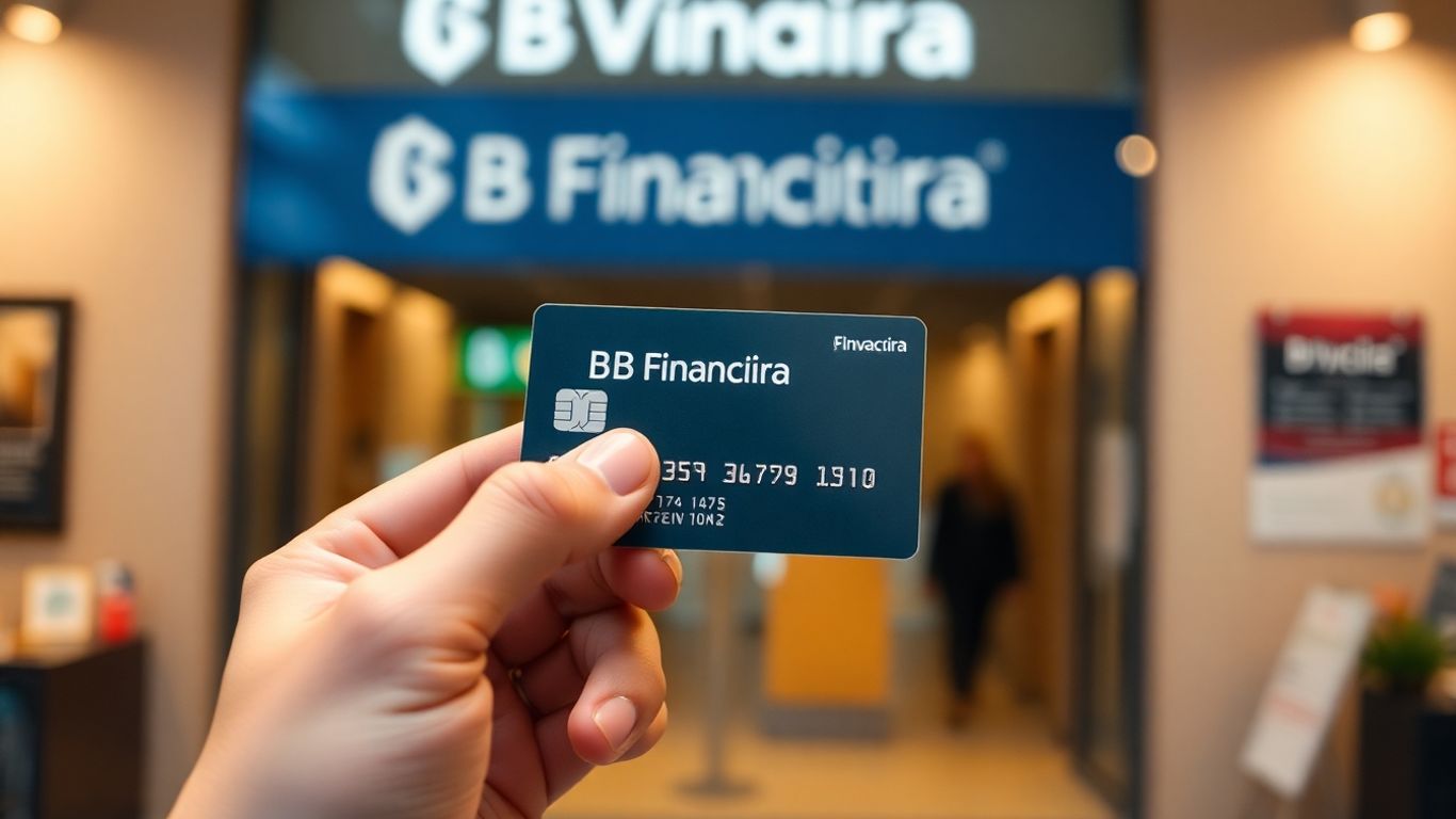 Mãos segurando cartão BV Financeira com aprovação rápida.