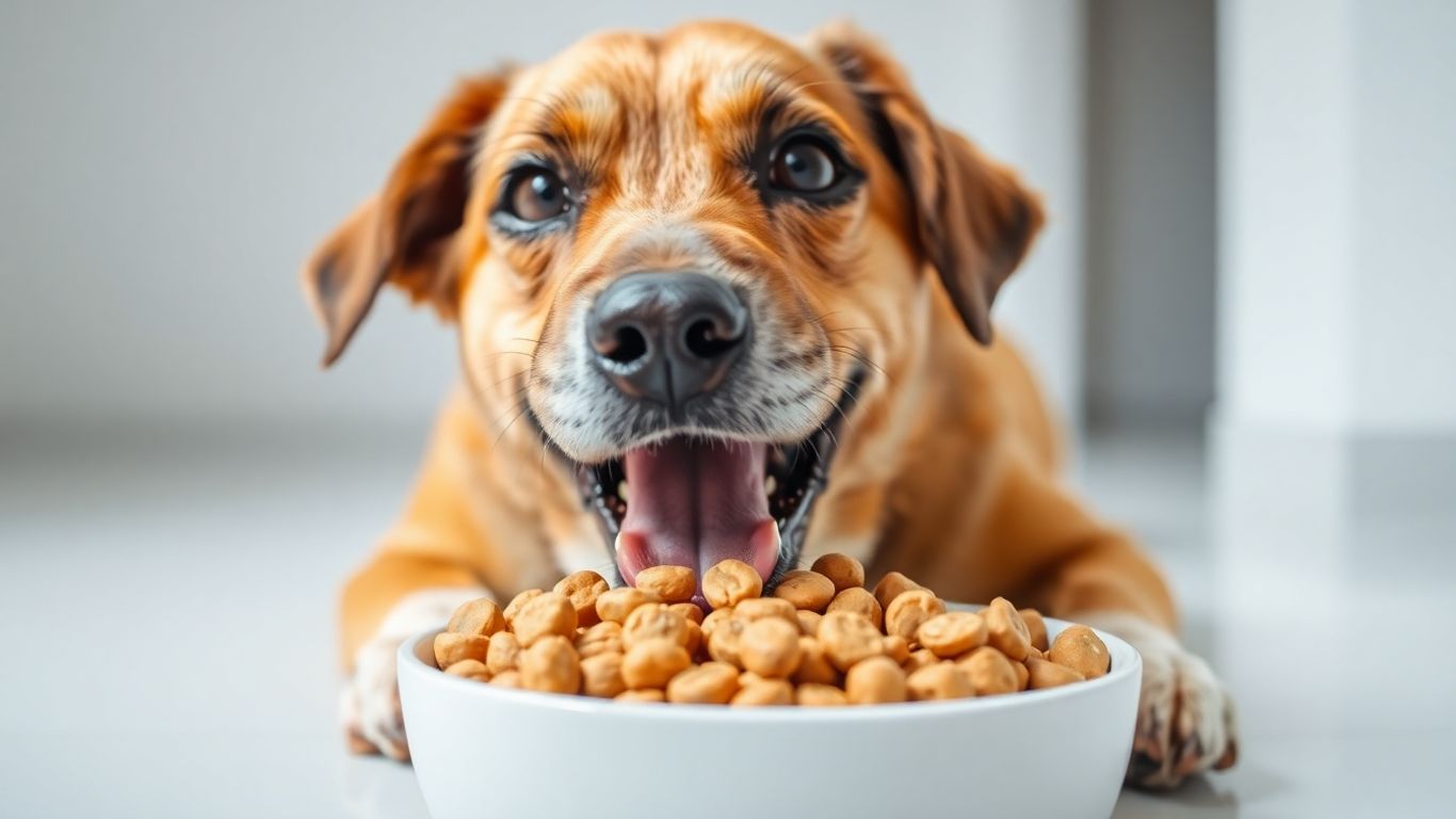 Healthy dog eating budget-friendly dog food from a bowl.