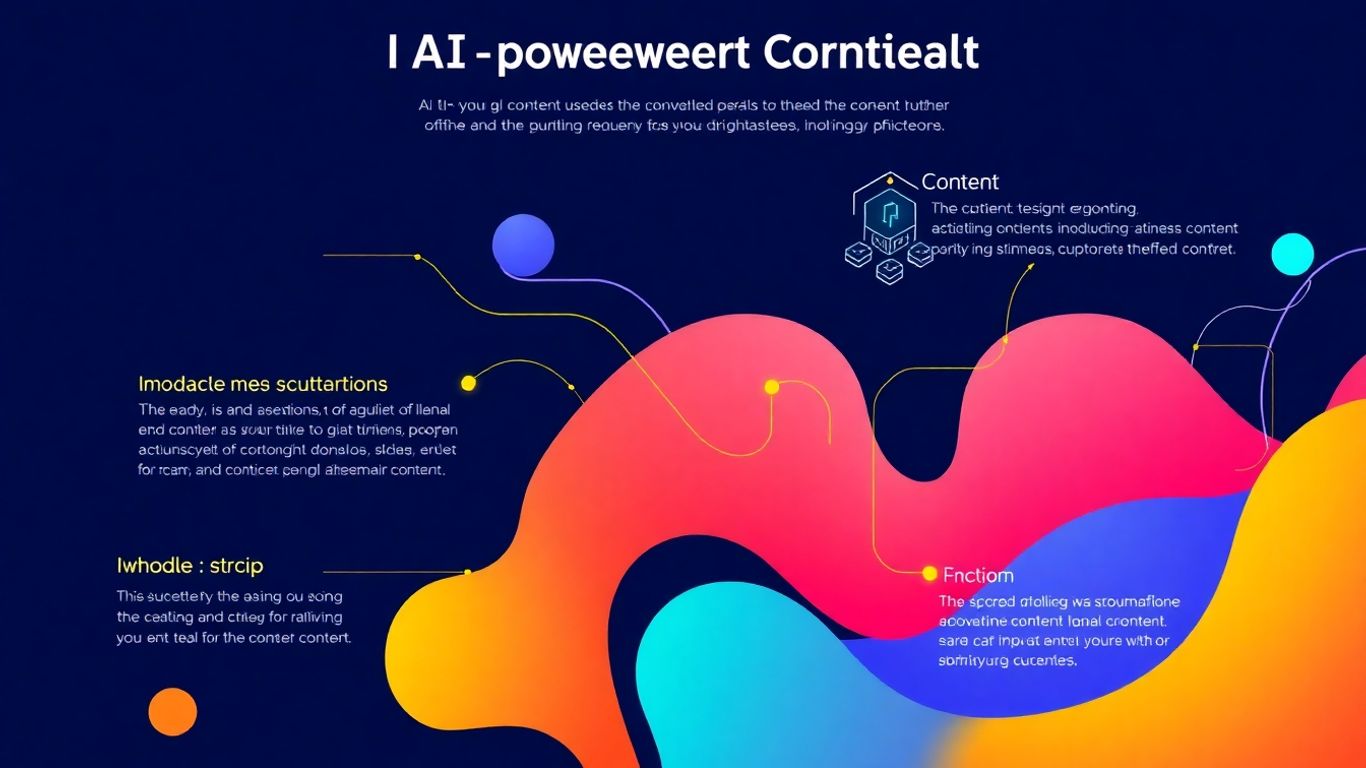 AI content creation infographic with abstract shapes and colors.