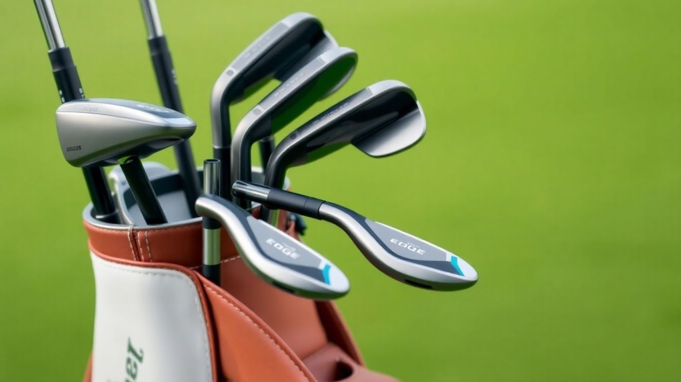 Callaway Edge golf club set on a blurred green background.