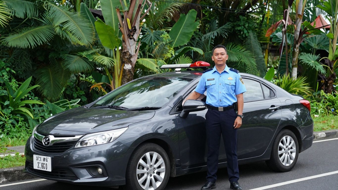 Professional security driver in Bali with a luxury car.