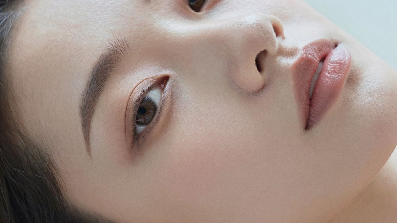 Femeie cu ten radiant, lumină naturală, piele perfectă.