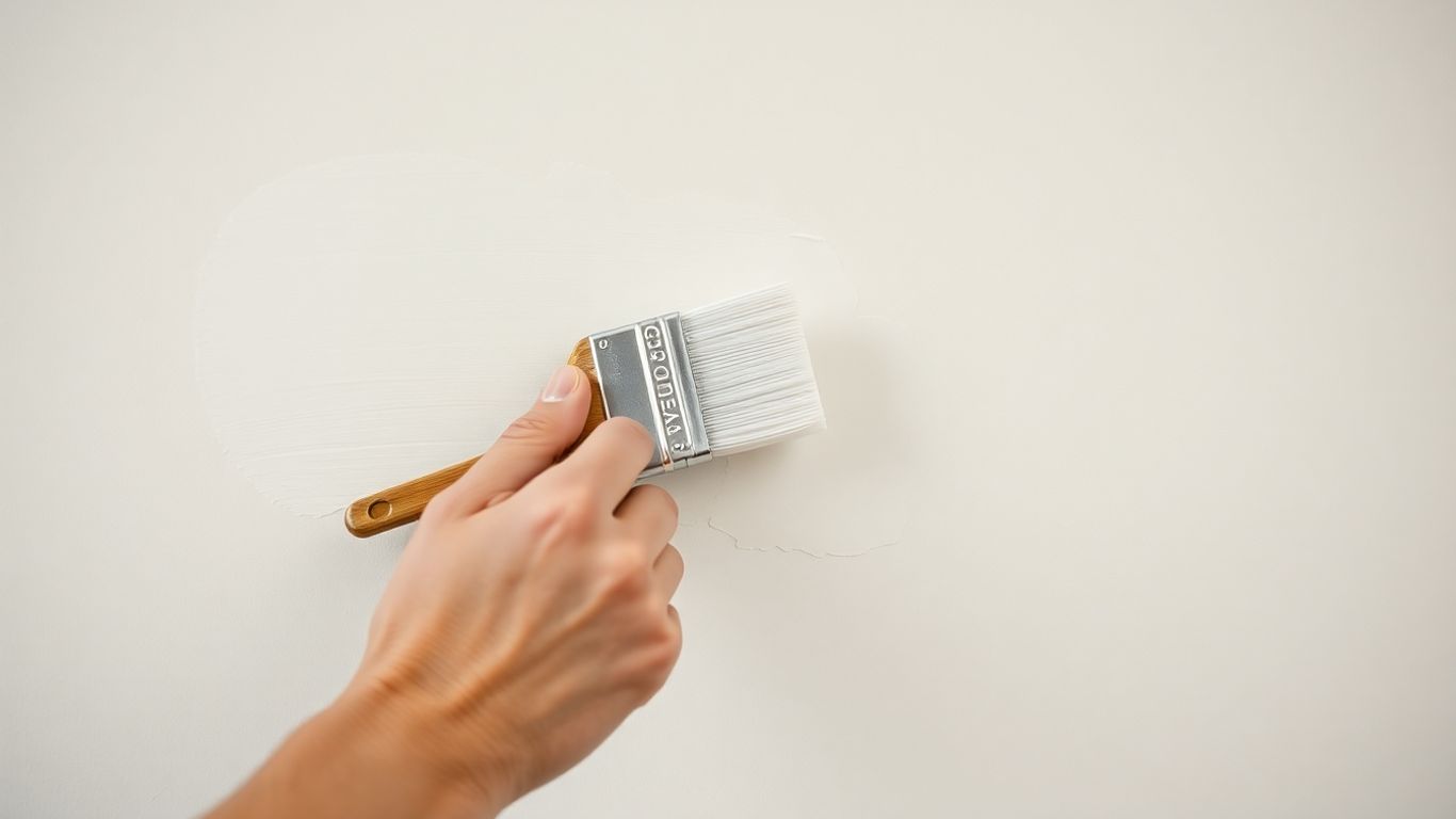 Paint finishes on a wall with a brush.
