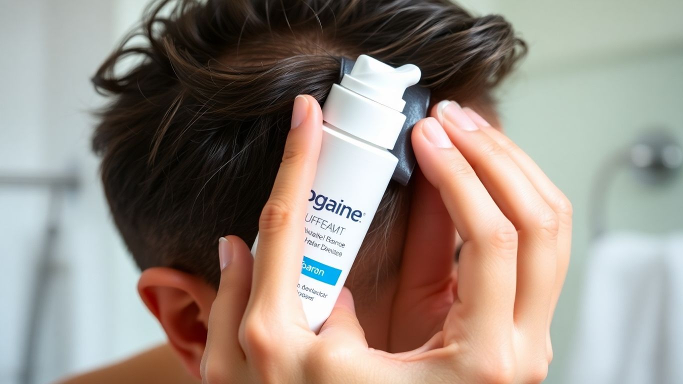 Person applying Rogaine foam to scalp