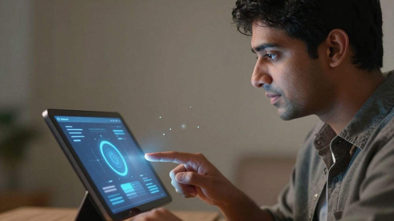 Persoon gebruikt een digitaal platform voor persoonlijke groei.