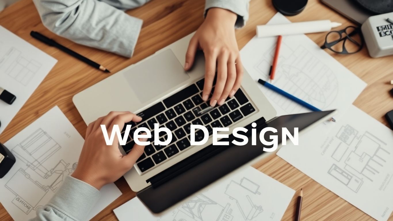 Designer's hands crafting a website on a laptop.