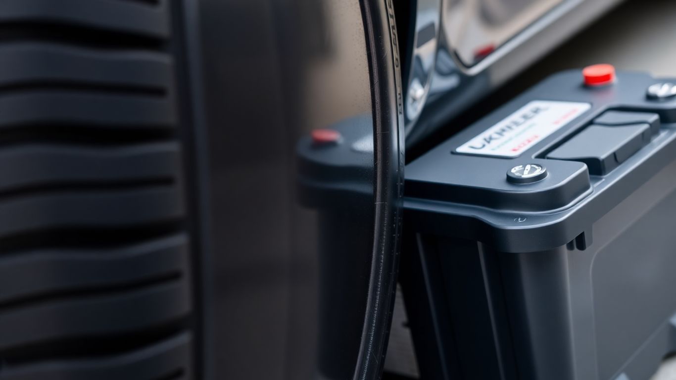 Car tire and battery for vehicle maintenance.