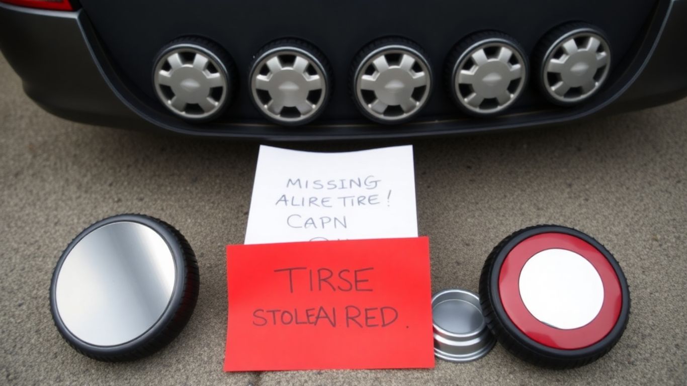 Car with missing tire caps prank