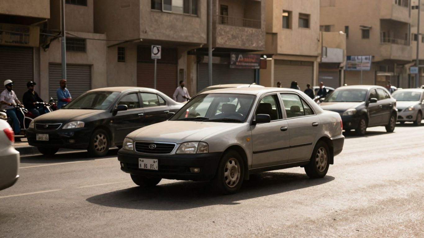 سيارة تسير في شارع مزدحم بالرياض