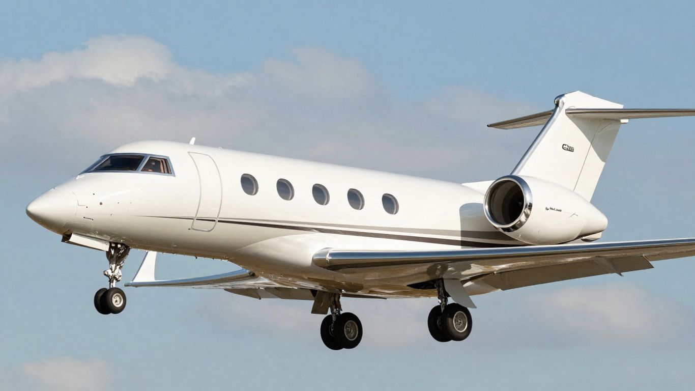 Bombardier Global 7500 private jet in flight.