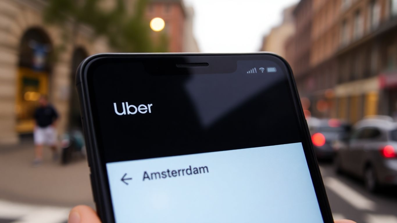 Cobrança pendente Uber Amsterdã em tela de celular.