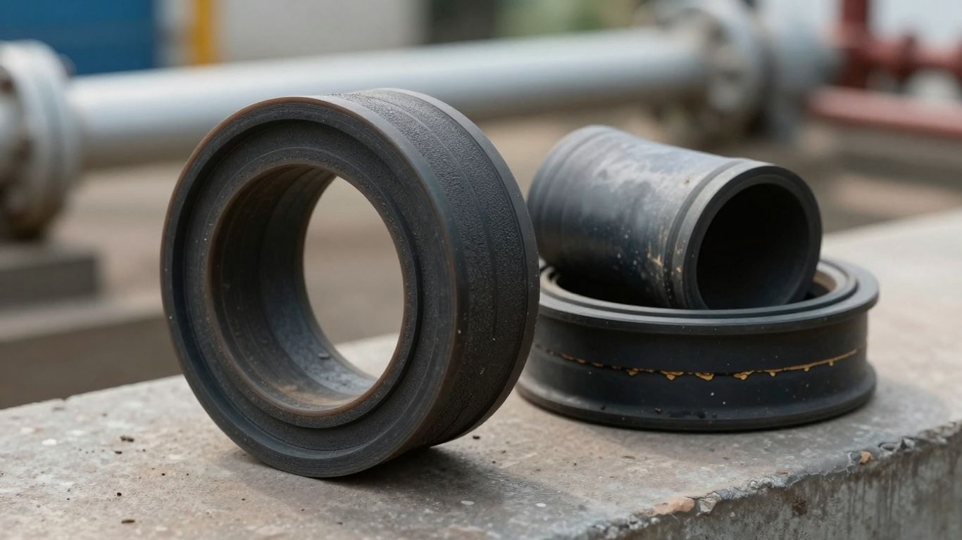 New and old well seals, industrial background.