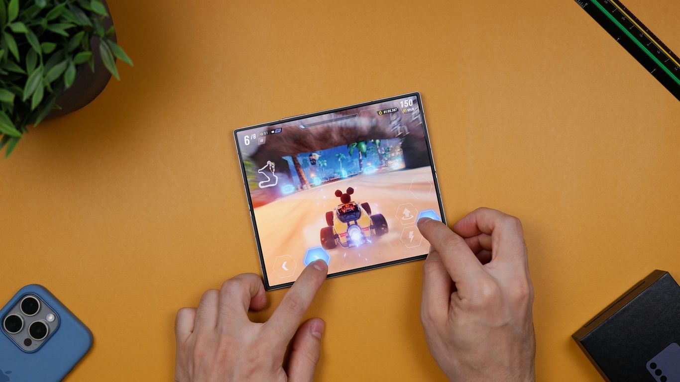 A person playing a video game on a table