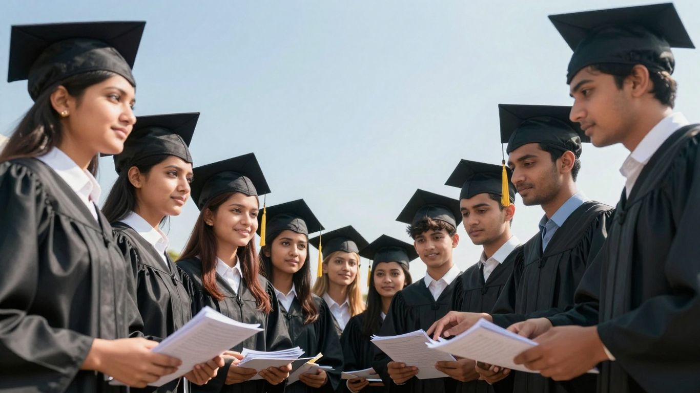 Students celebrating student loan forgiveness with graduation caps.