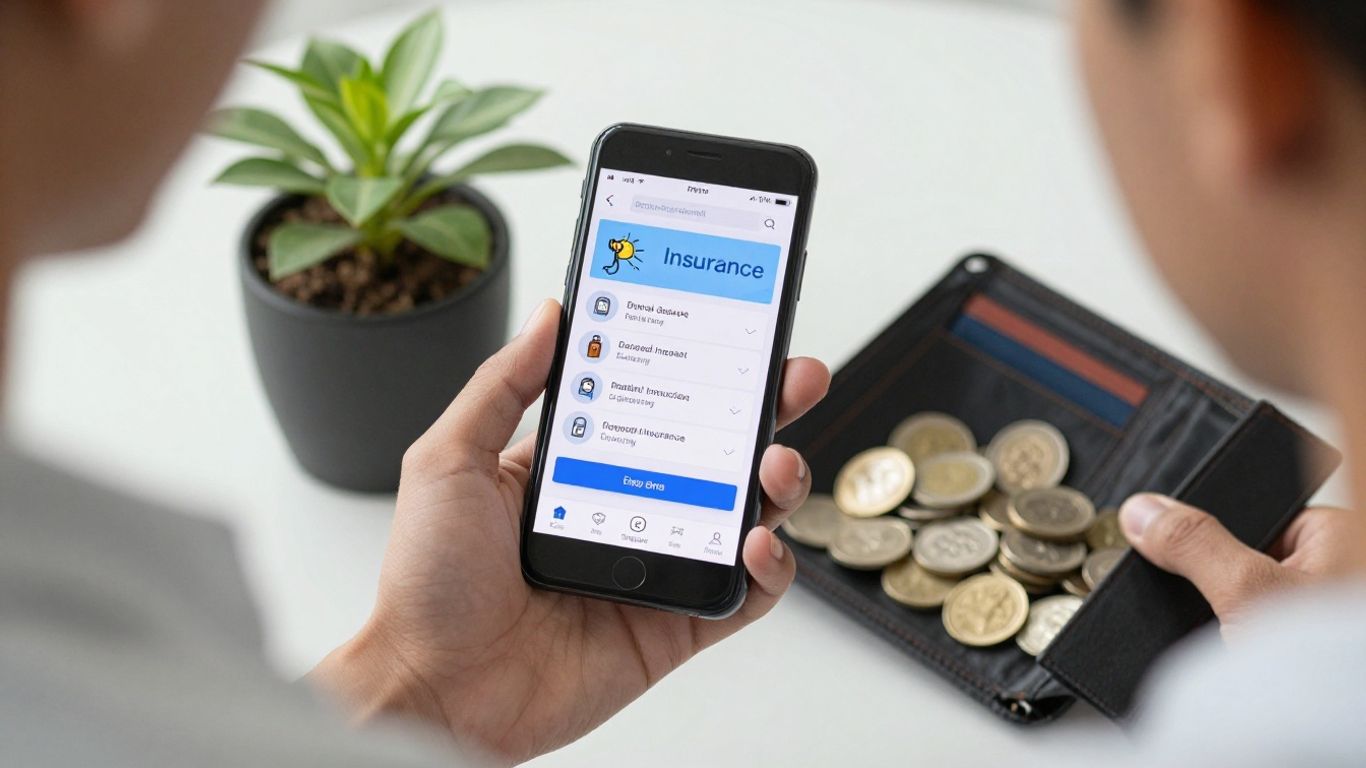 Person using phone for affordable insurance and savings.