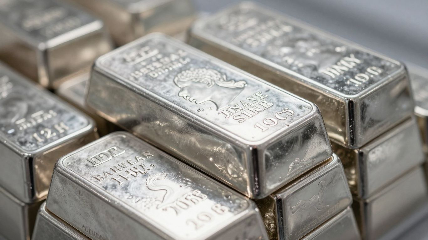Silver bullion bars stacked