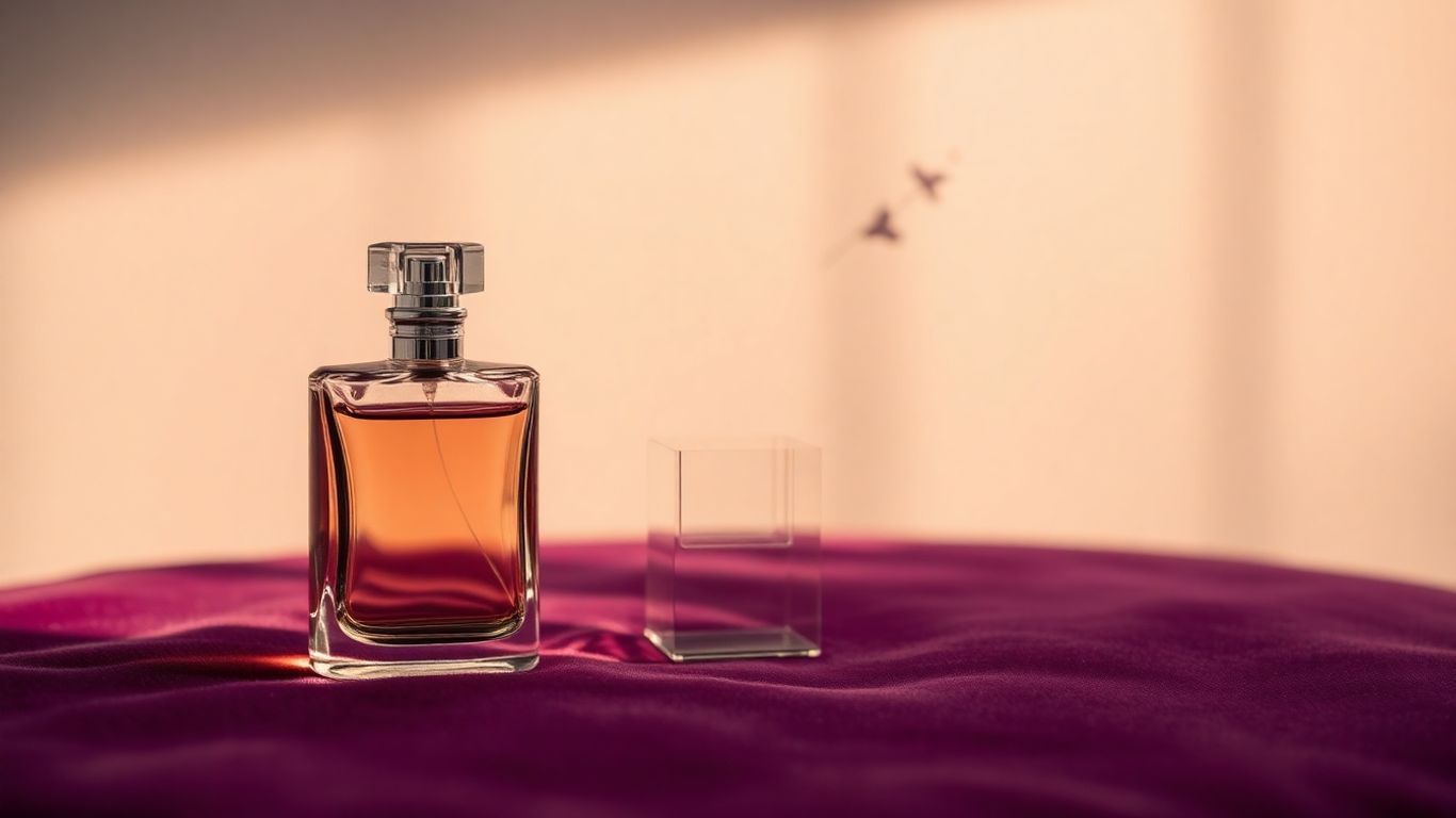 Luxury perfume bottle with floral hints.
