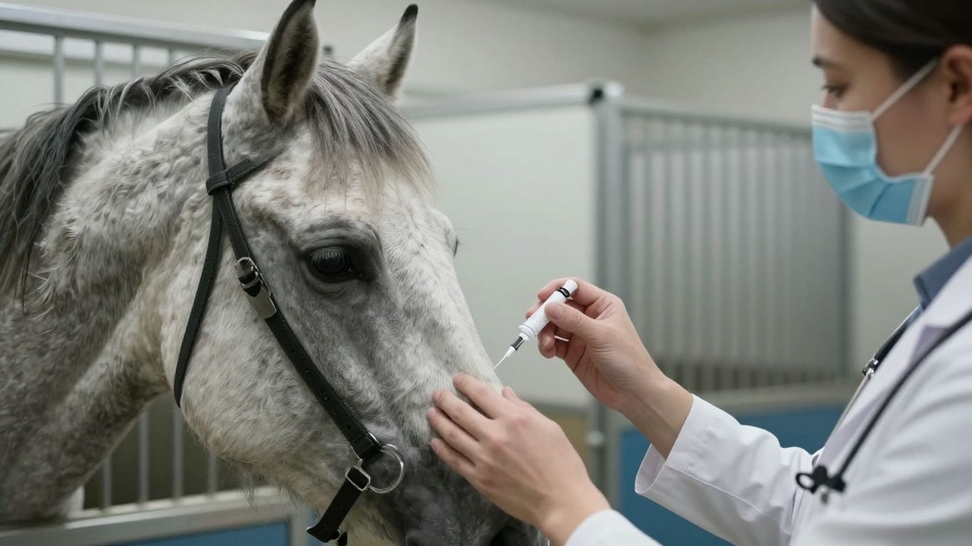 Veterinarian gives injection to a horse.