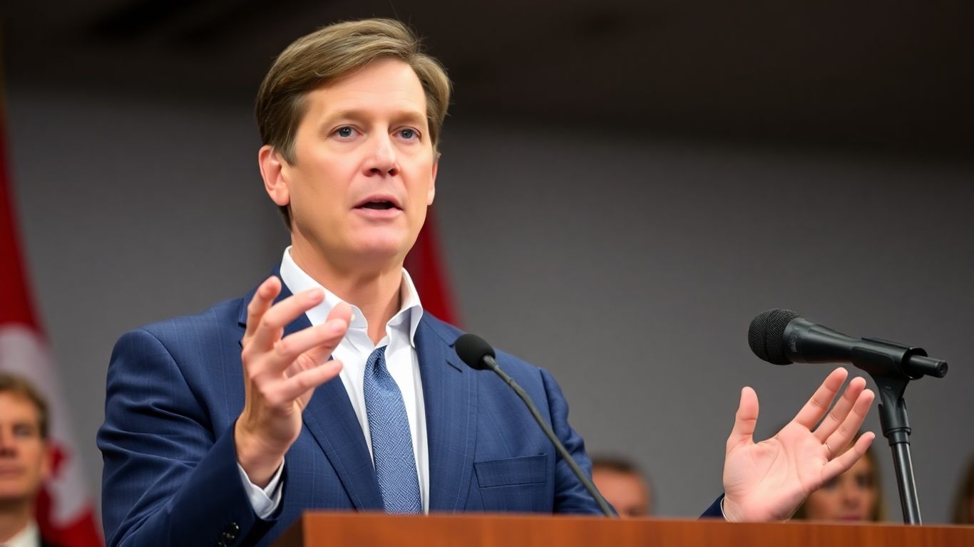 Politician speaking at a podium about jobs.