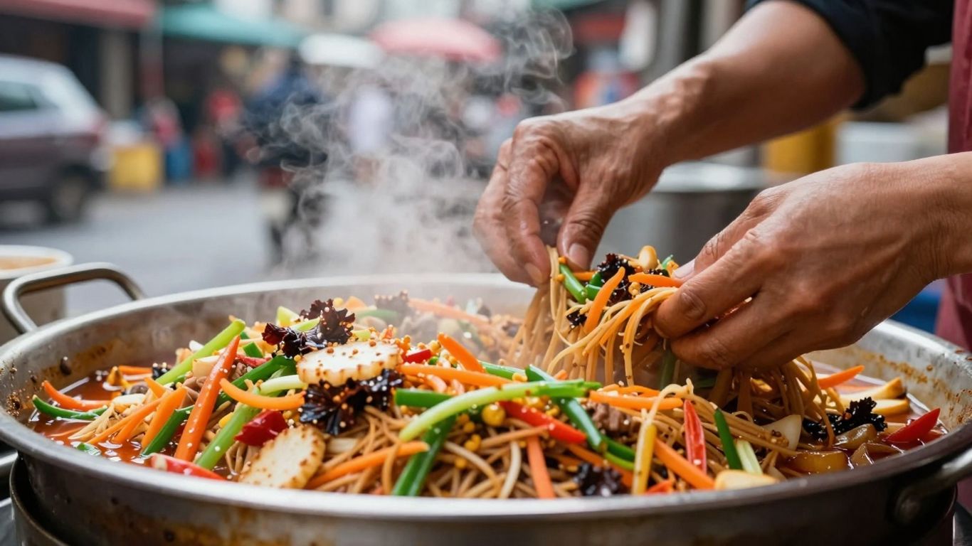 Preparare street food într-o țară străină.
