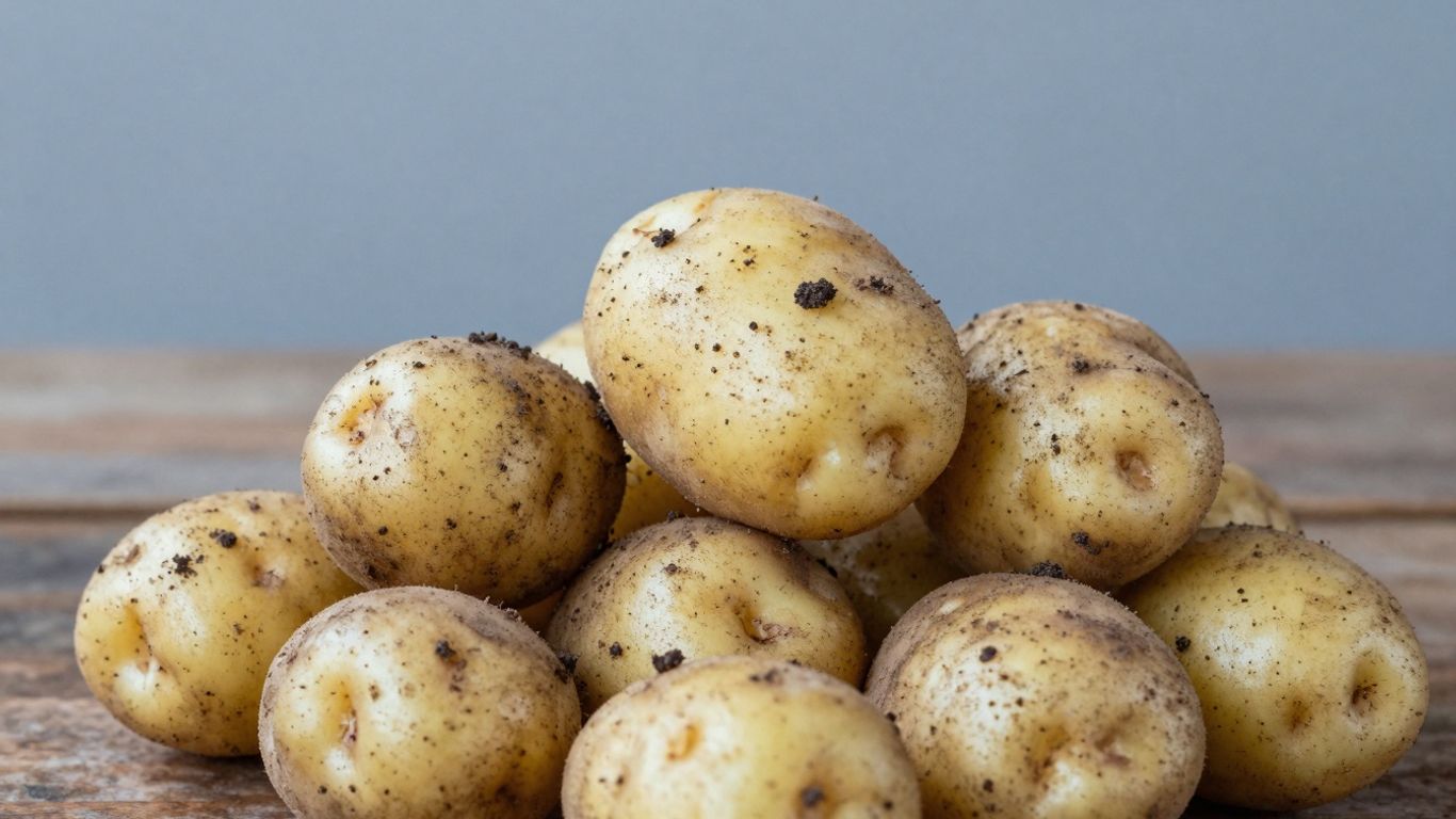 Vroege biologische aardappelen op een houten ondergrond.