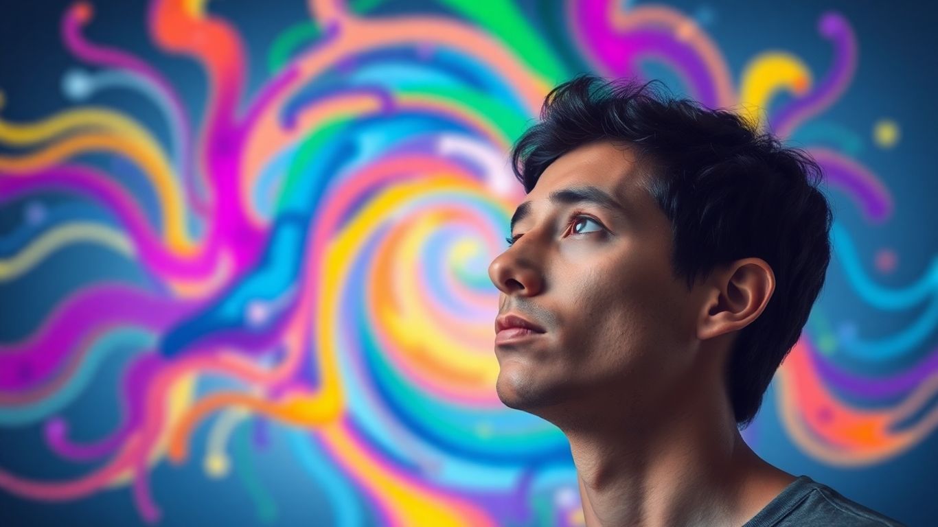 Personne réfléchissant à des couleurs abstraites dynamiques