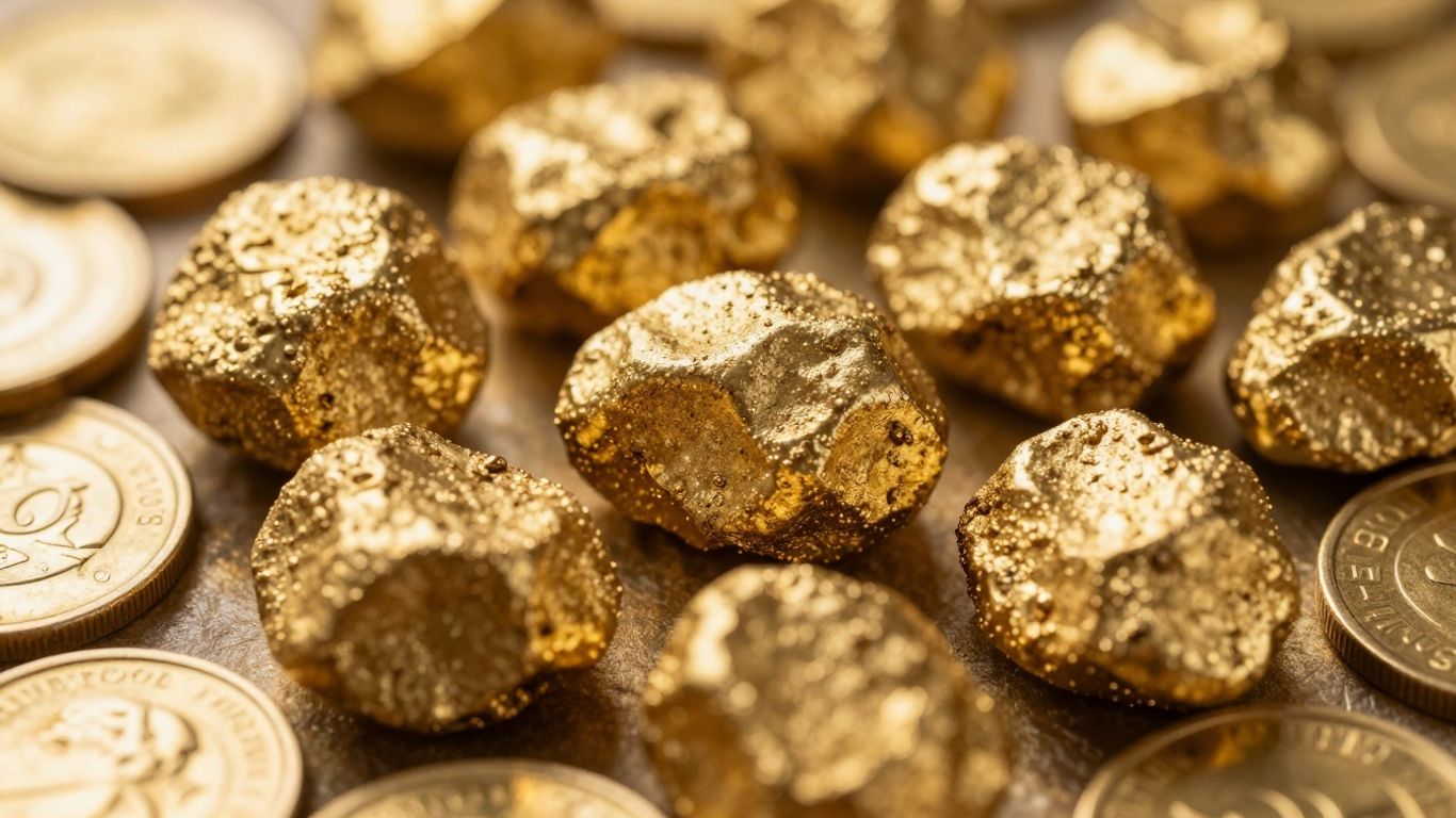 Pile of gold nuggets and coins