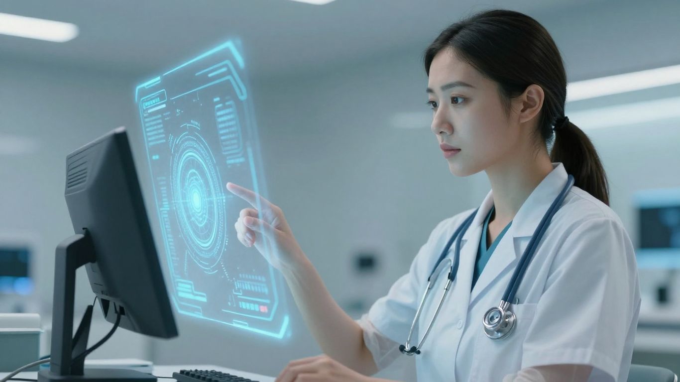 Healthcare professional using advanced AI medical documentation tool.