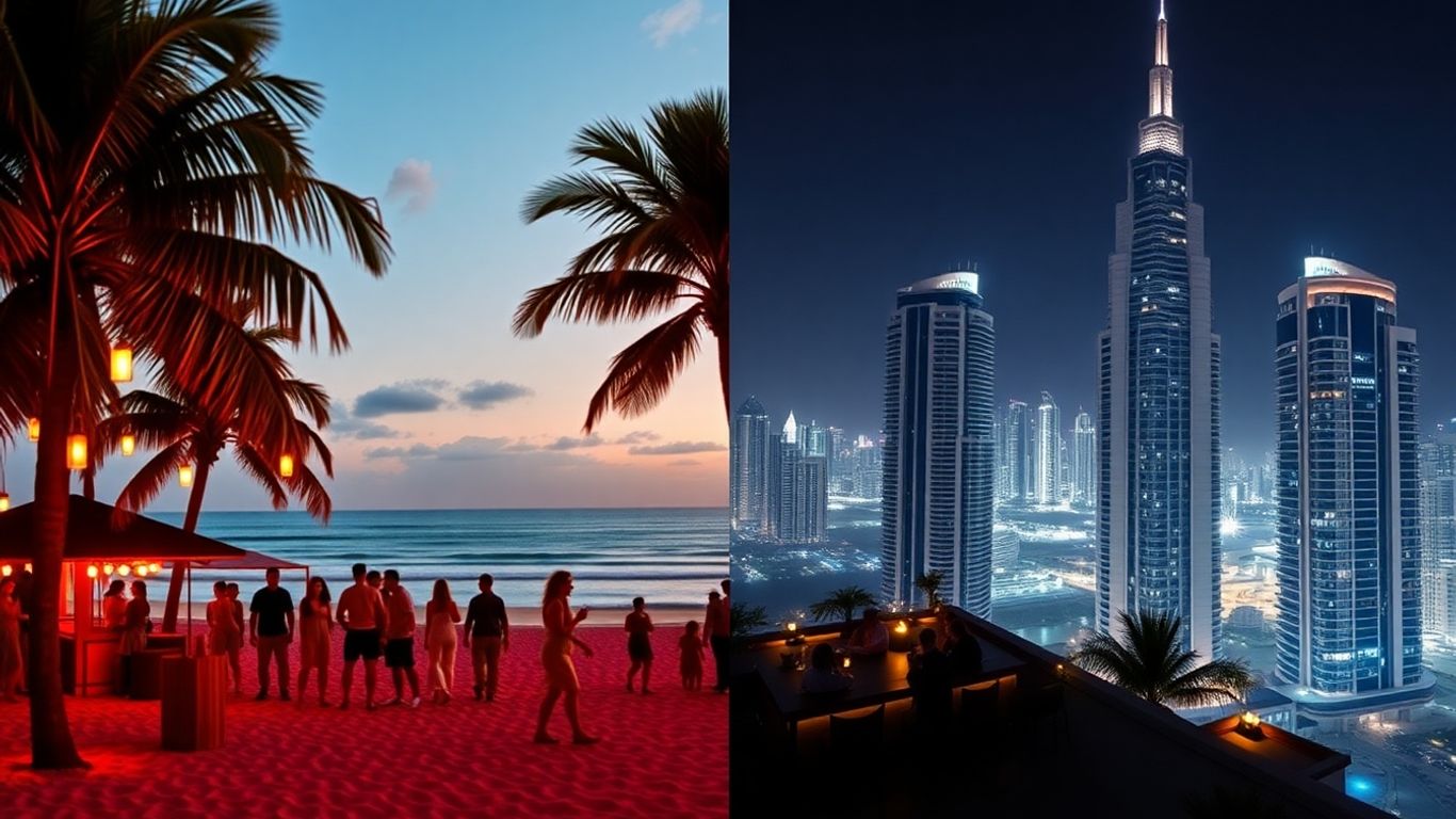 Phuket beach party versus Dubai skyscraper rooftop bar.