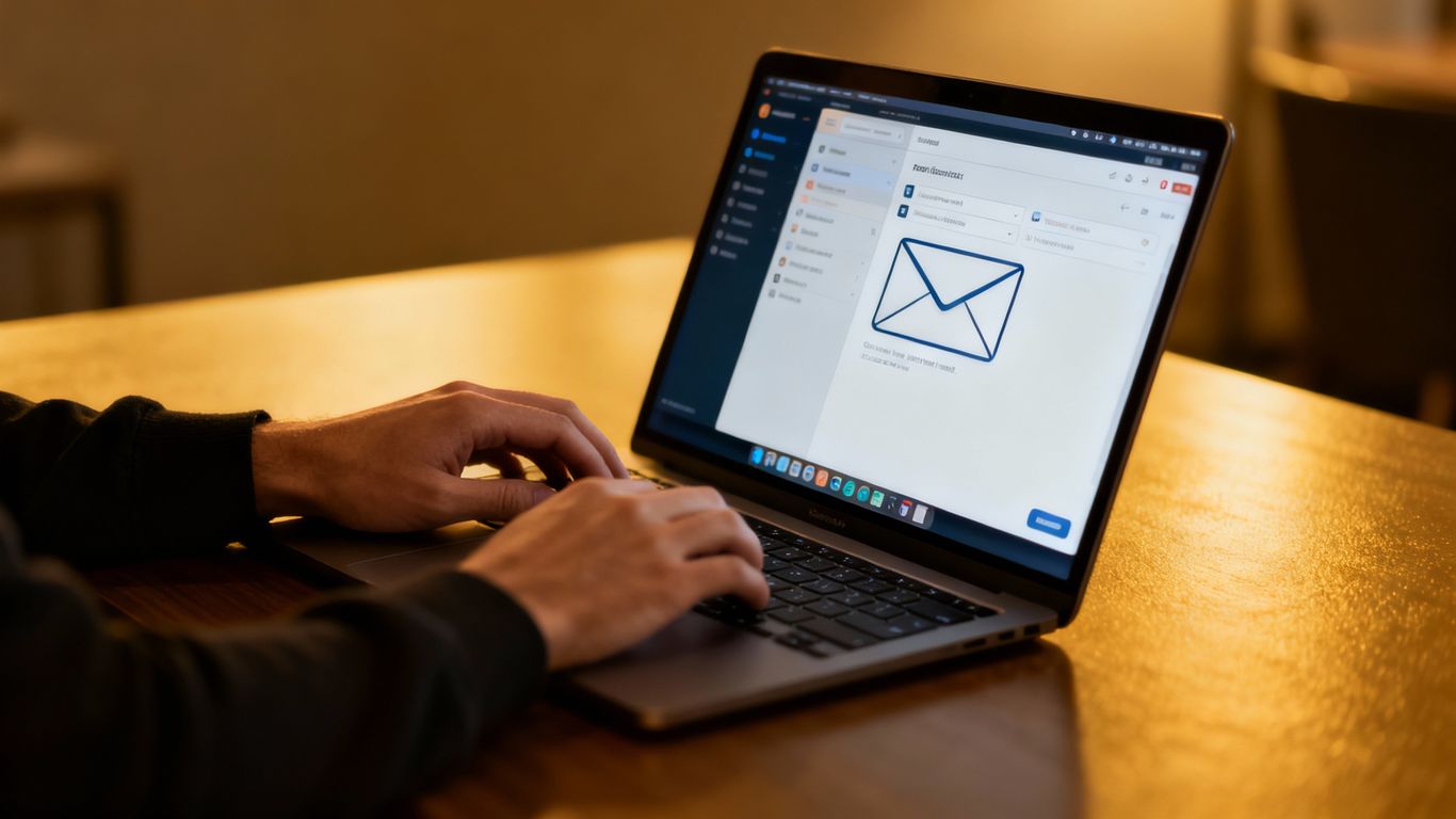 Pessoa acessando e-mail com segurança no computador.