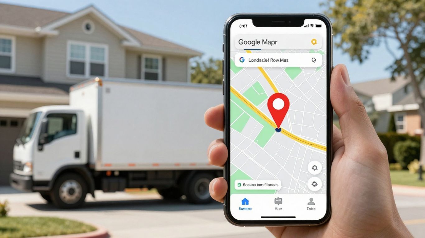 Contractor truck and Google Maps on phone
