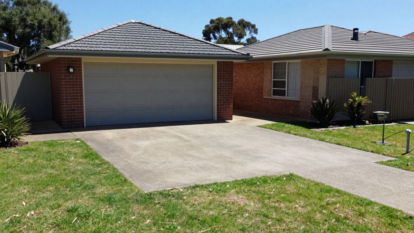 Empty Australian driveway and garage ready for rental.