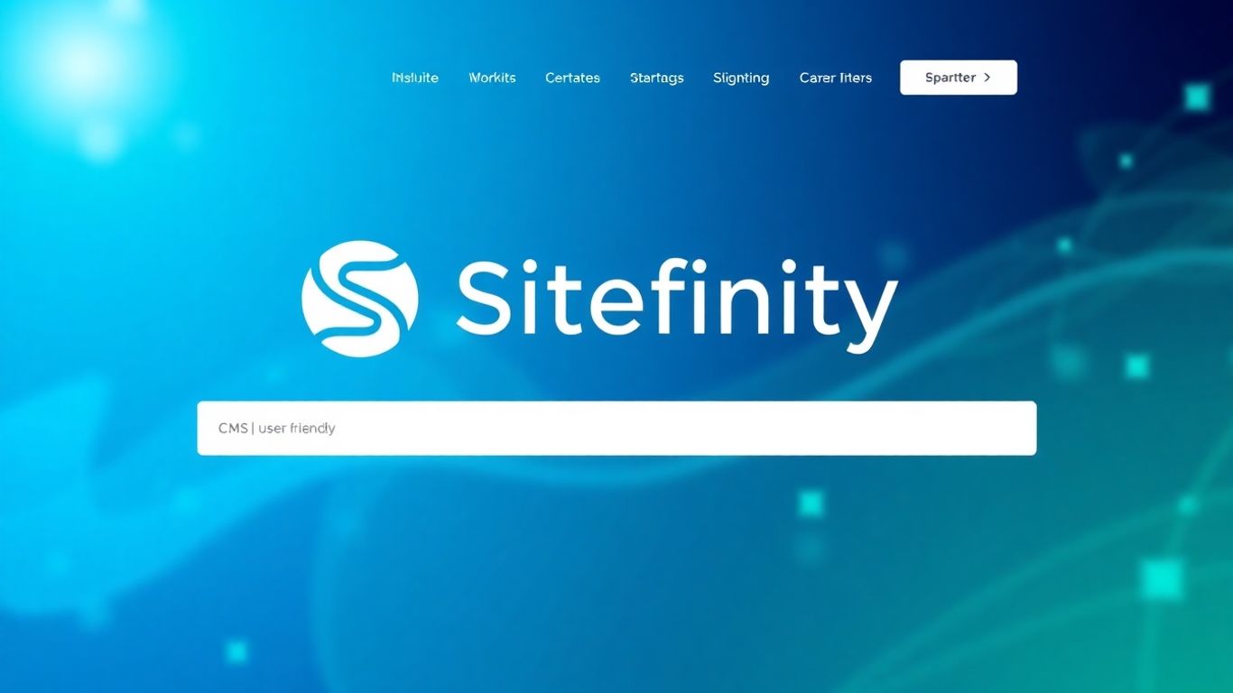 Sitefinity CMS interface with abstract digital background