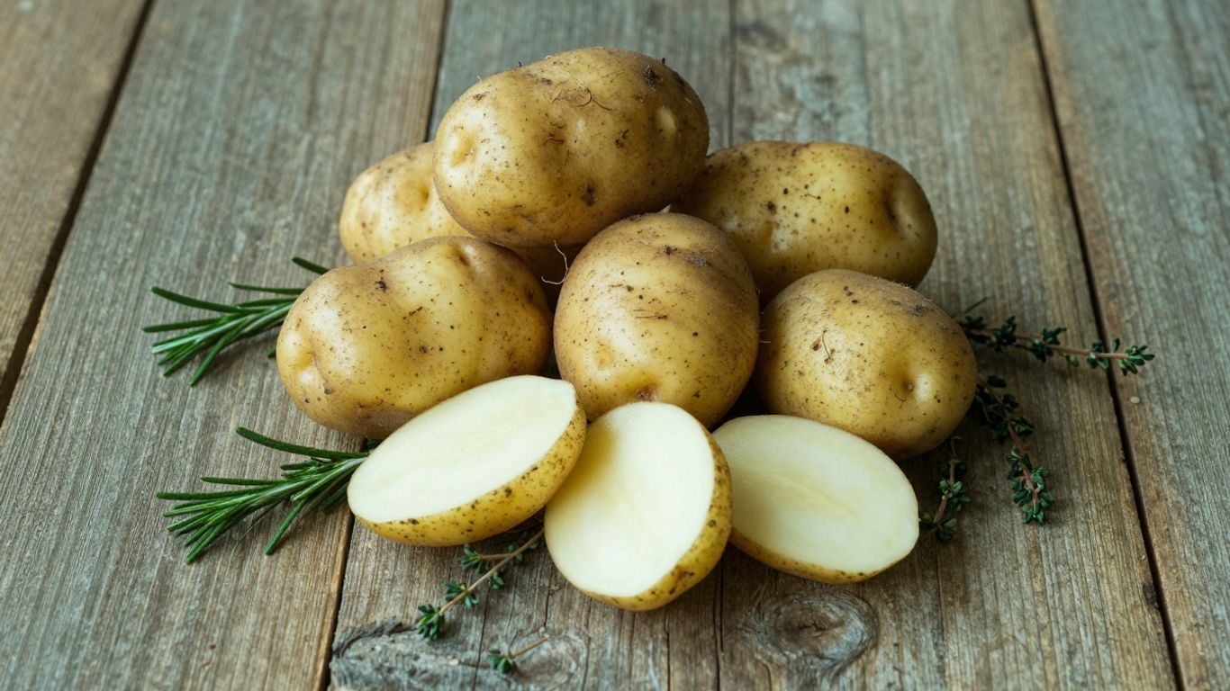 Biologische aardappelen op een rustieke tafel